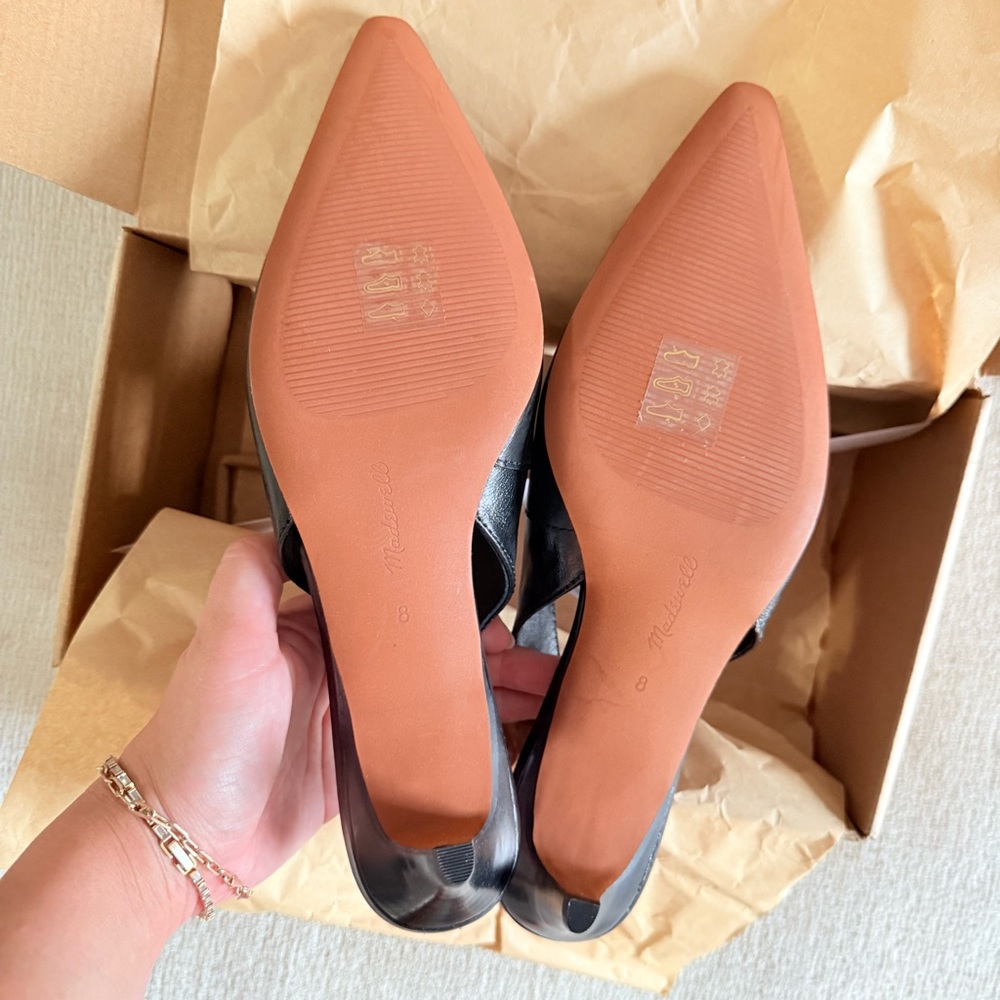 Madewell Black Pointed Slingback Pumps with Gold Buckle - Picture 3 of 4